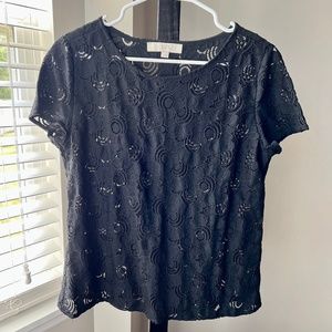 LOFT Black Embroidered Lace Floral Top - M